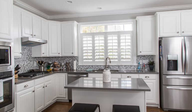 Polywood shutters in a Atlanta gourmet kitchen.